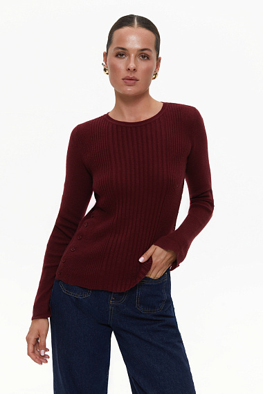 Sweter z guzikami i fakturowym splotem, czerwony - 2124-9115