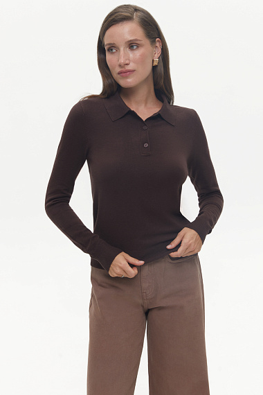 Sweter polo w kolorze brązowym - 2121-8917