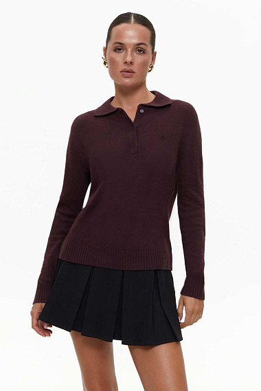 Sweter-polo o luźnym kroju, kolor eggplant - 2125-9113