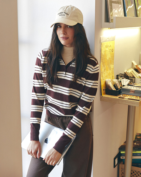 Sweter-polo w paski, kolor burgundia - 2119-538/519