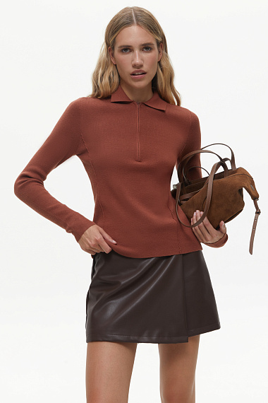 Sweter z kołnierzem na zamek, terracotta - 2120-250